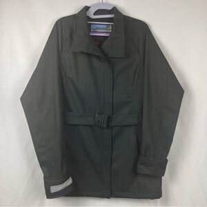 REI Novara Dark Grey Women’s Full Zip Belted Long Windbreaker Athletic Jacket XL